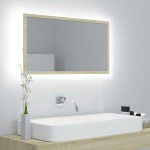 nnevl led bathroom mirror sonoma oak 80x8.5x37 cm chipboard