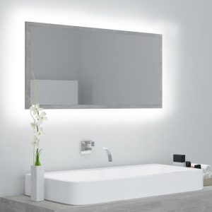 nnevl led bathroom mirror concrete grey 90x8.5x37 cm chipboard