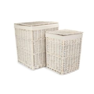 square white wash wicker laundry basket