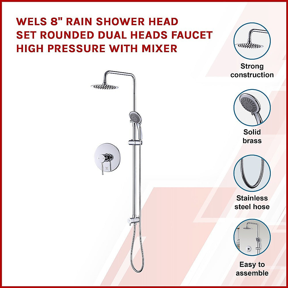 nnedsz wels 8" rain shower head set rounded dual heads faucet high pressure with mixer nnedsz wels 8" rain shower head set rounded dual heads faucet high pressure with mixer